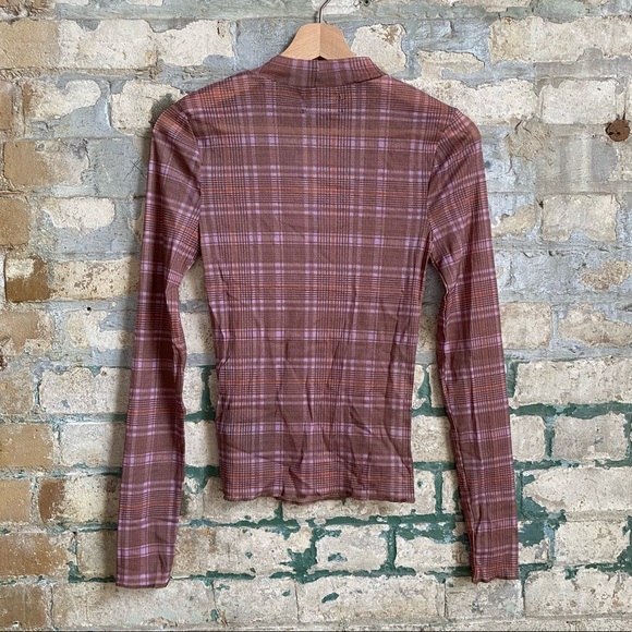 *NWT* Urban Outfitters mesh long-sleeve plaid top - Picture 2 of 6
